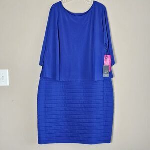 Adrianna Papell 22W NWT‎ Women Plus Banded Two-For Dress Pleat Tiered Blue $160